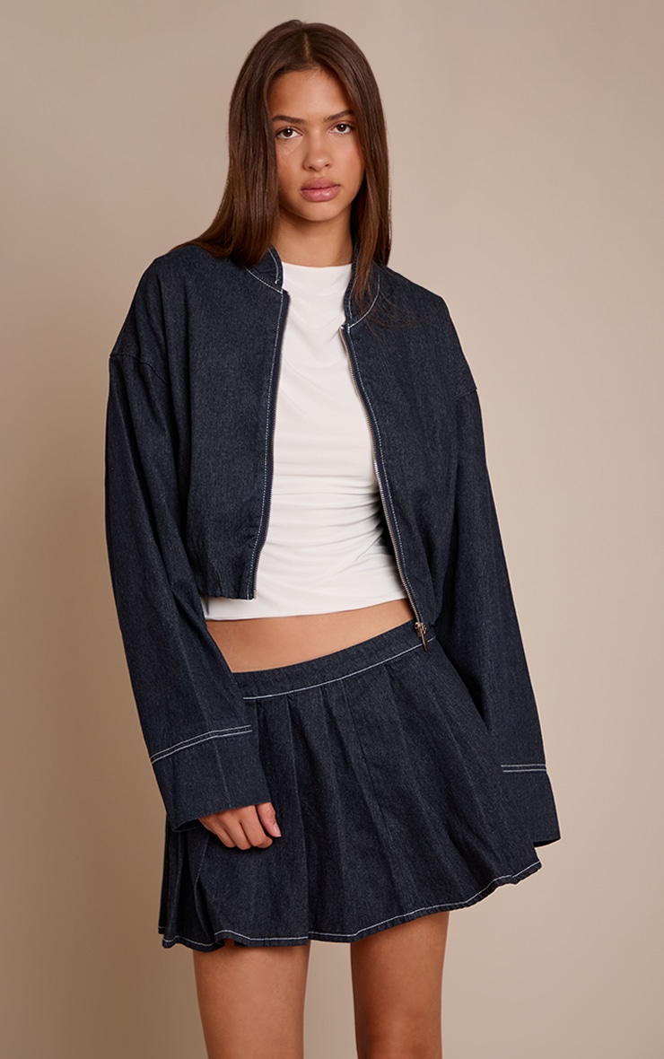 Indigo Denim Pleated Mini Skirt image 4