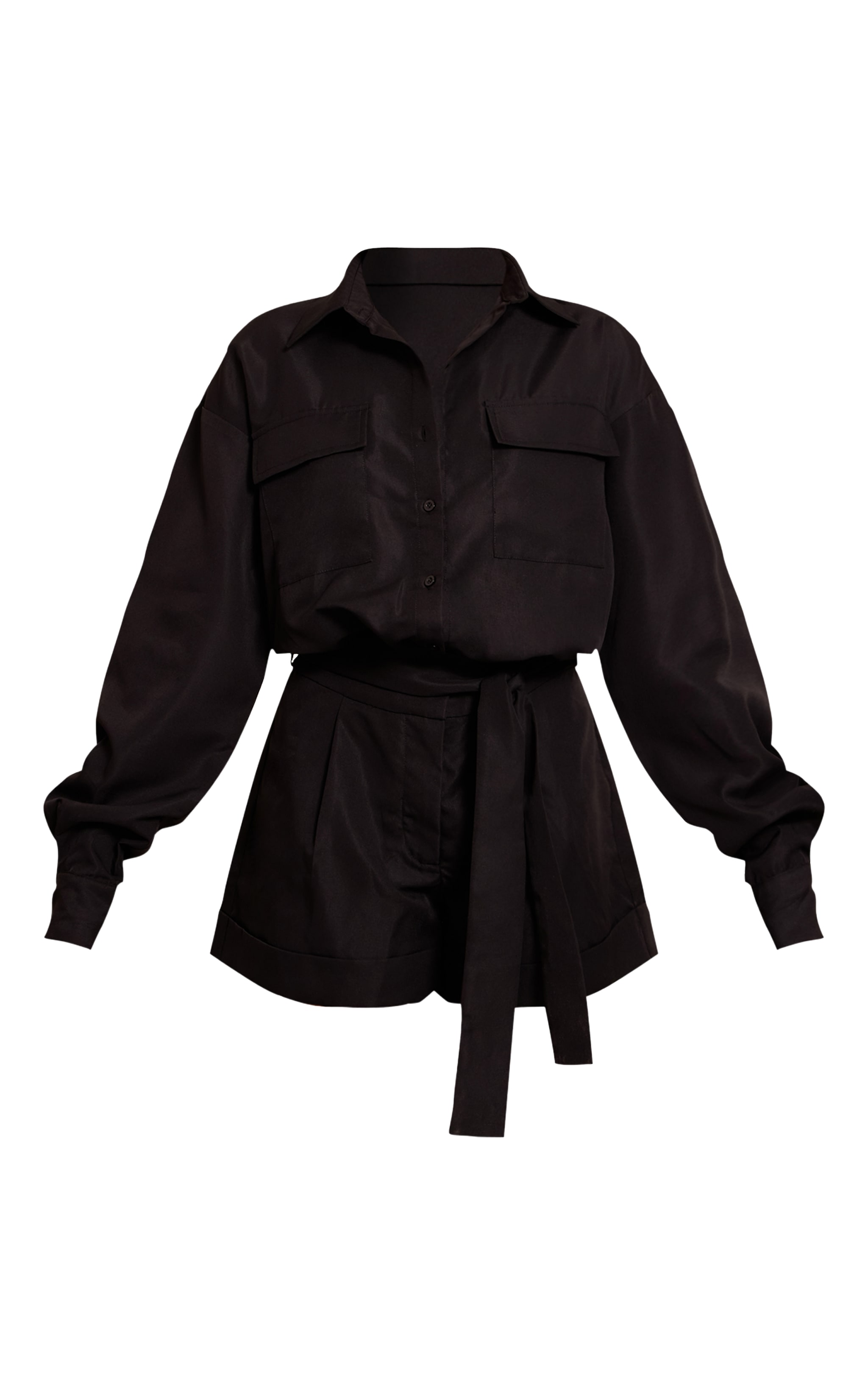 Black Woven Relaxed Long Sleeve Romper image 5