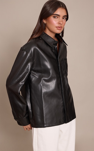 Black Faux Leather Pocket Detail Shirt