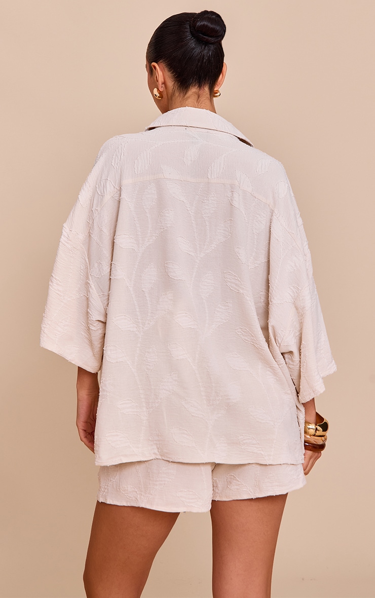 Cream Embroidered Floral Oversized Short Sleeve Shirt image 2