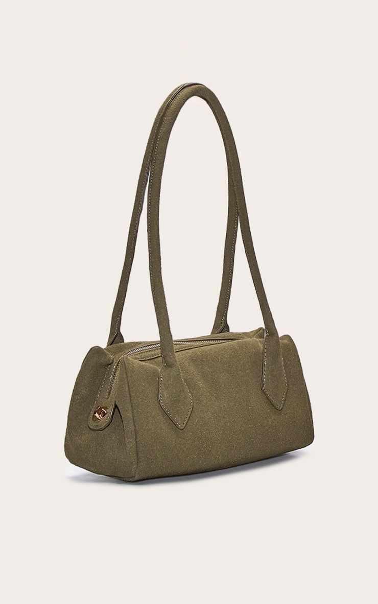 Olive Faux Suede Bowler Shoulder Bag image 3