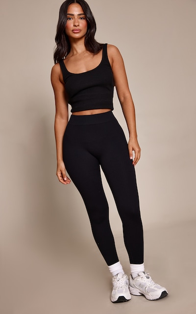 Petite Black Snatched Rib Seamless Leggings