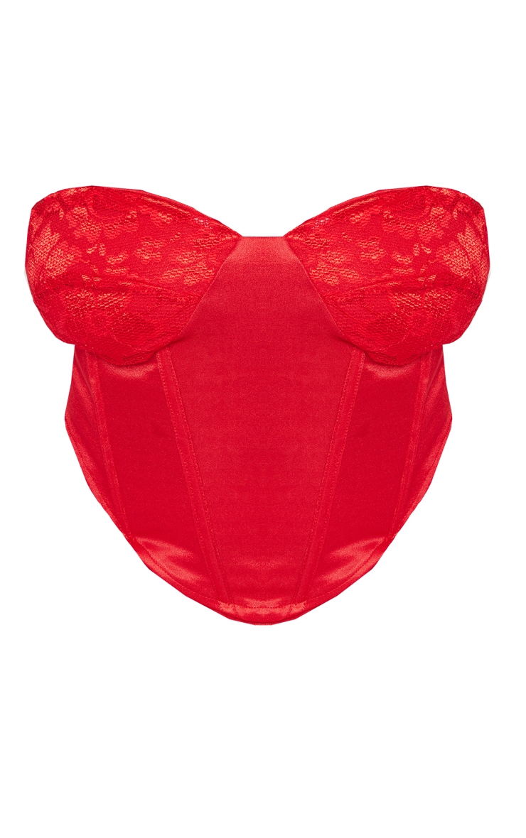 Plus Red Lace Cup Detail Corset Top image 5