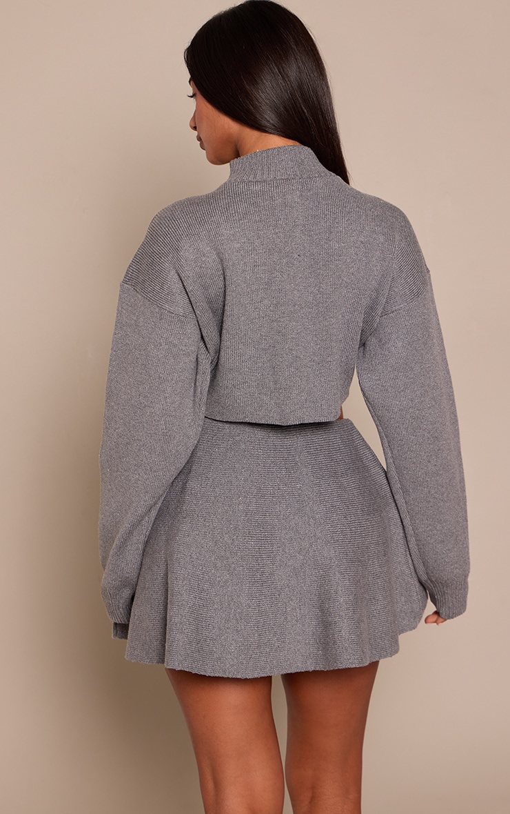 Petite Grey Marl Ribbed Knit Zip Up Cardigan  image 2