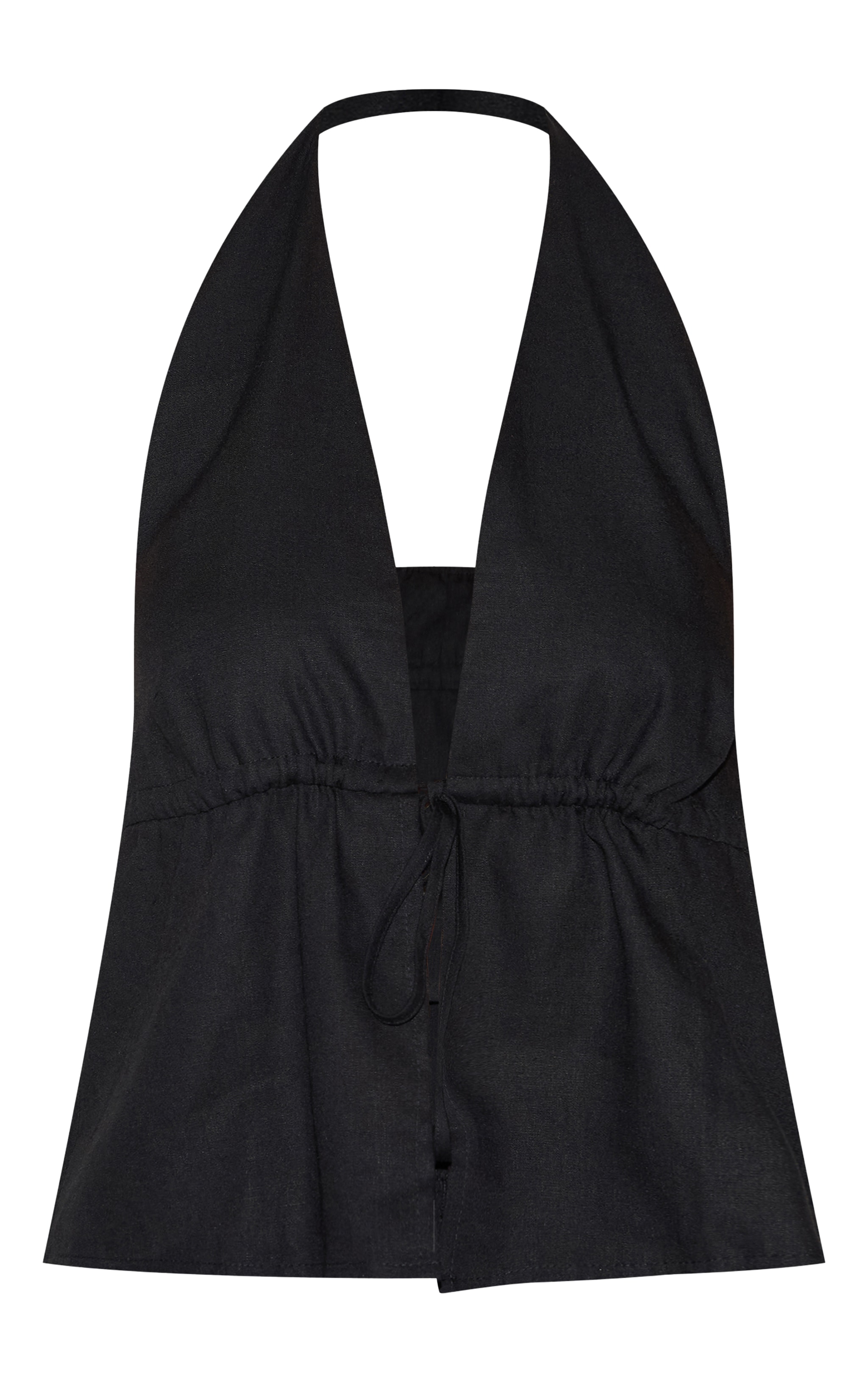 Black Linen Look Tie Waist Longline Top image 5