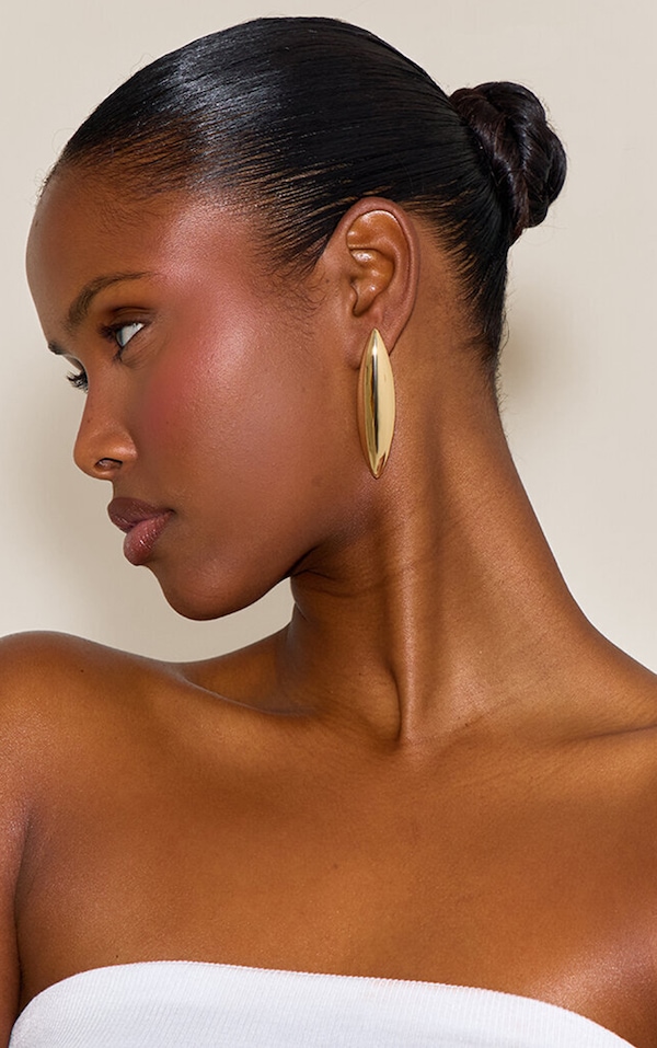 Gold Elongated Petal Stud Earrings