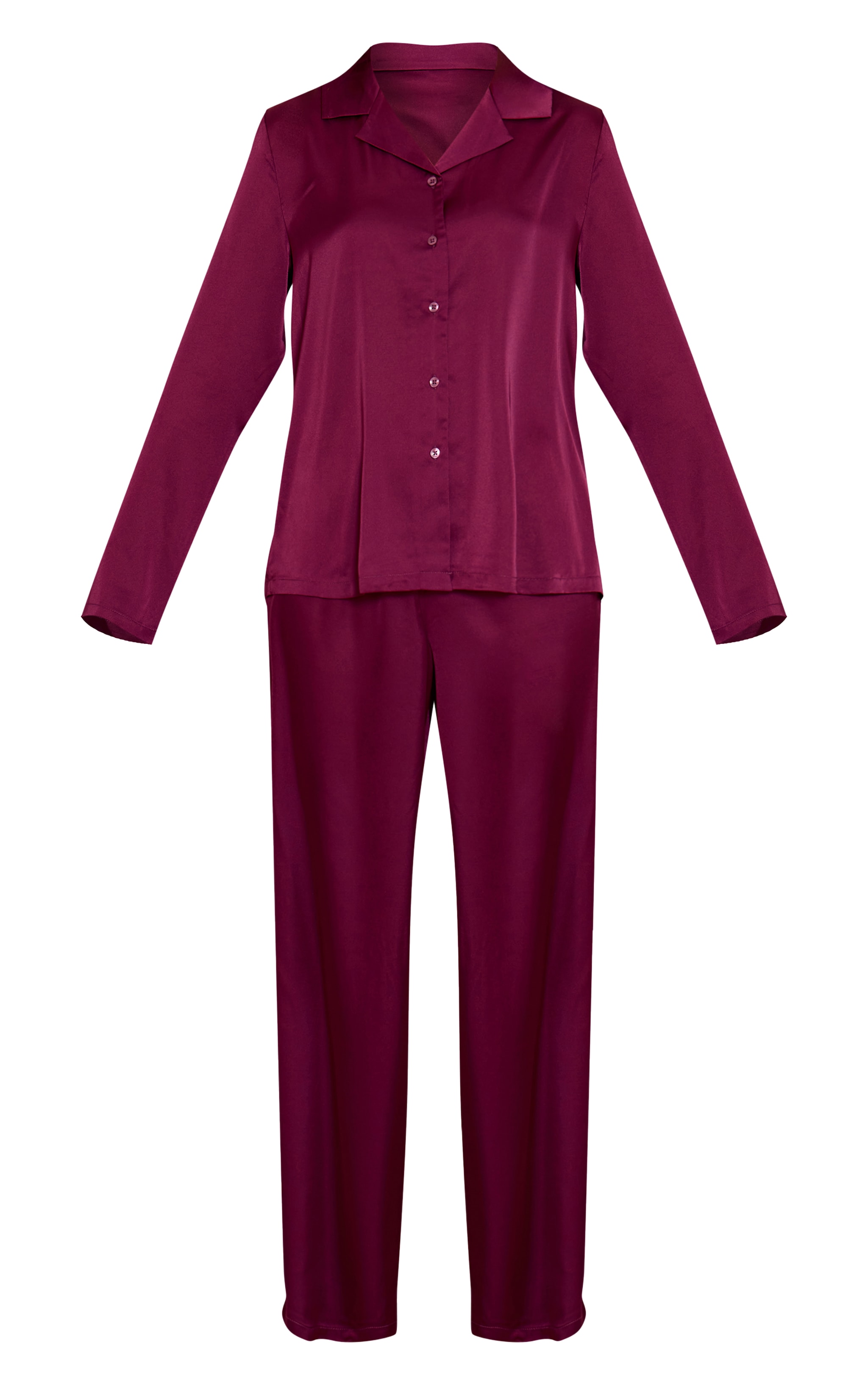 Wine Satin Long Sleeve Button Down Shirt PJ Set image 5