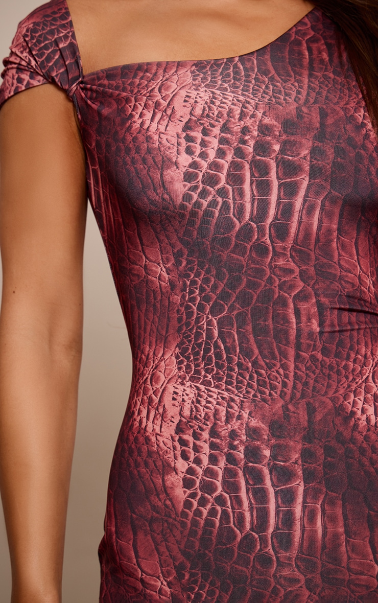 Red Snake Print Double Layer Slinky Twist Bodycon Dress  image 4