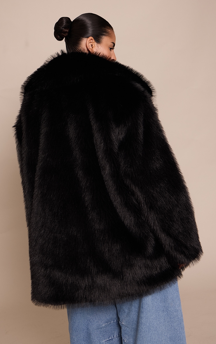 Plus Black Oversized Midi Faux Fur Coat image 2