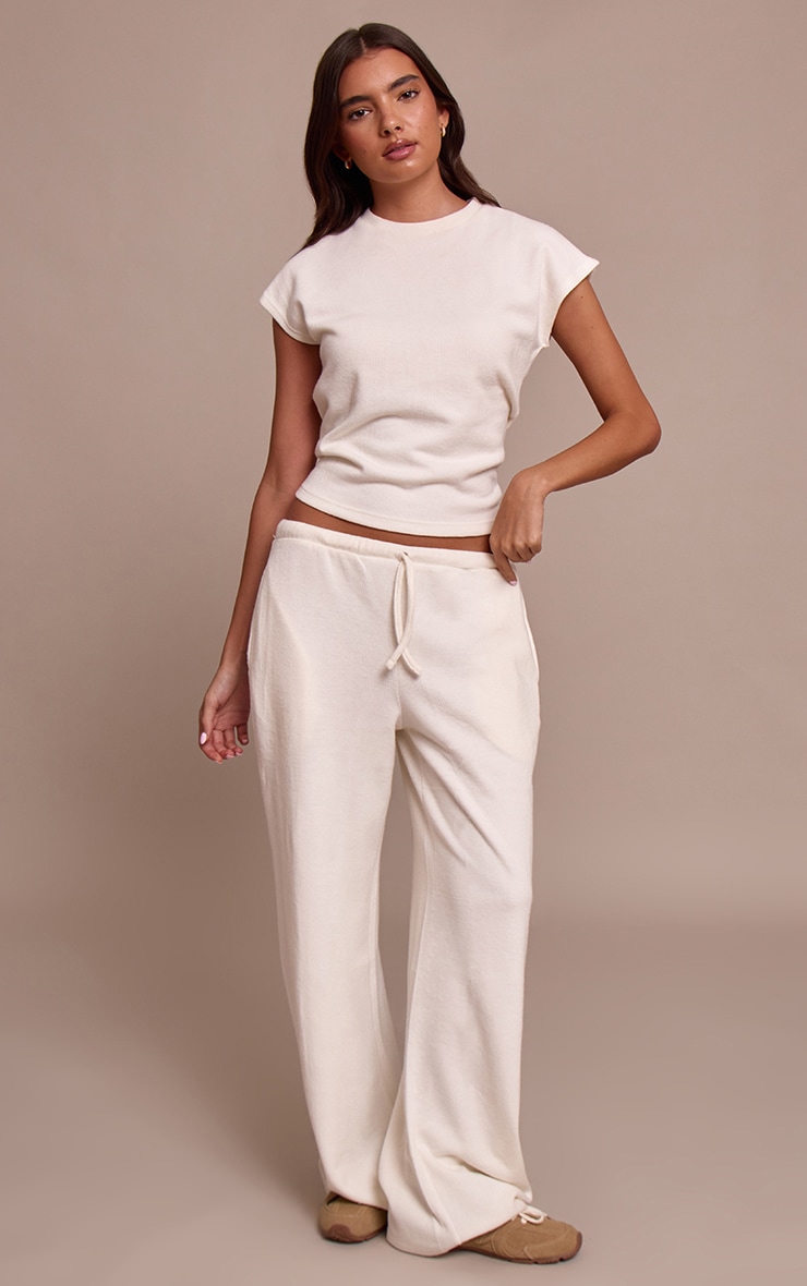 Cream Rib Knit Straight Leg Pants image 2