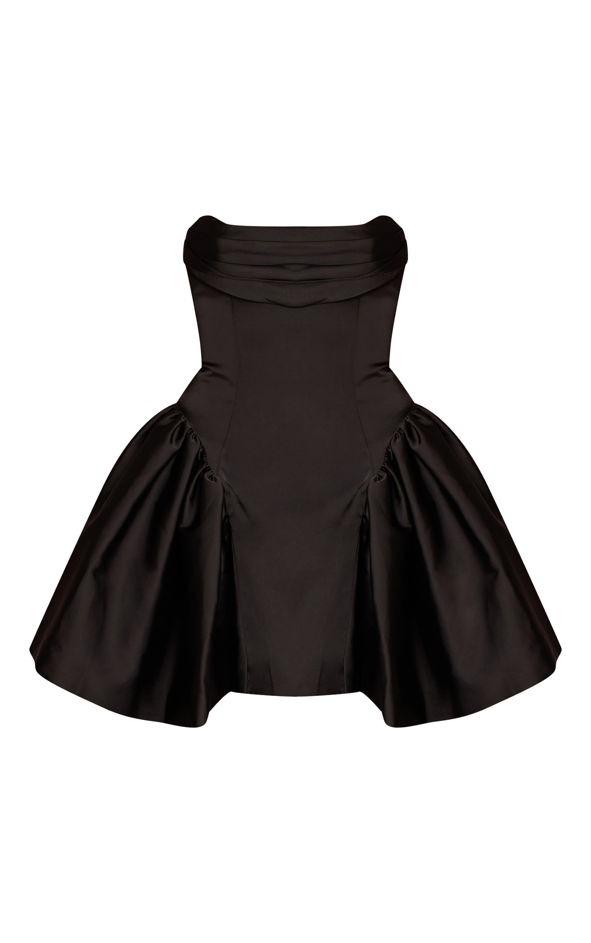 Black Satin Bandeau Extreme Puff Shift Dress image 5