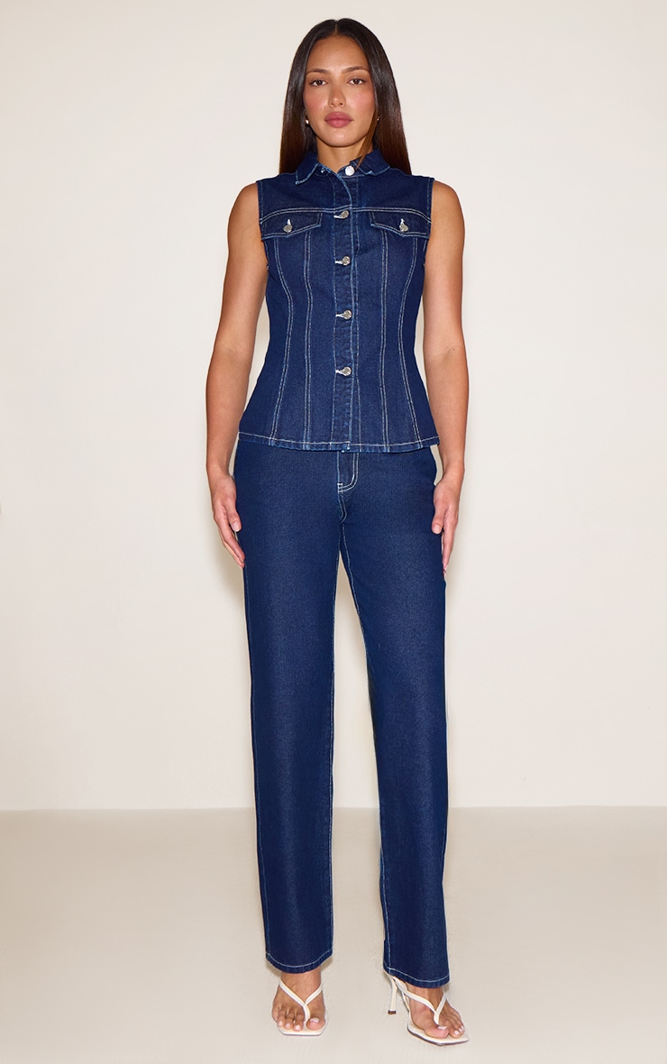 Tall Indigo Cinched Sleeveless Denim Shirt image 3