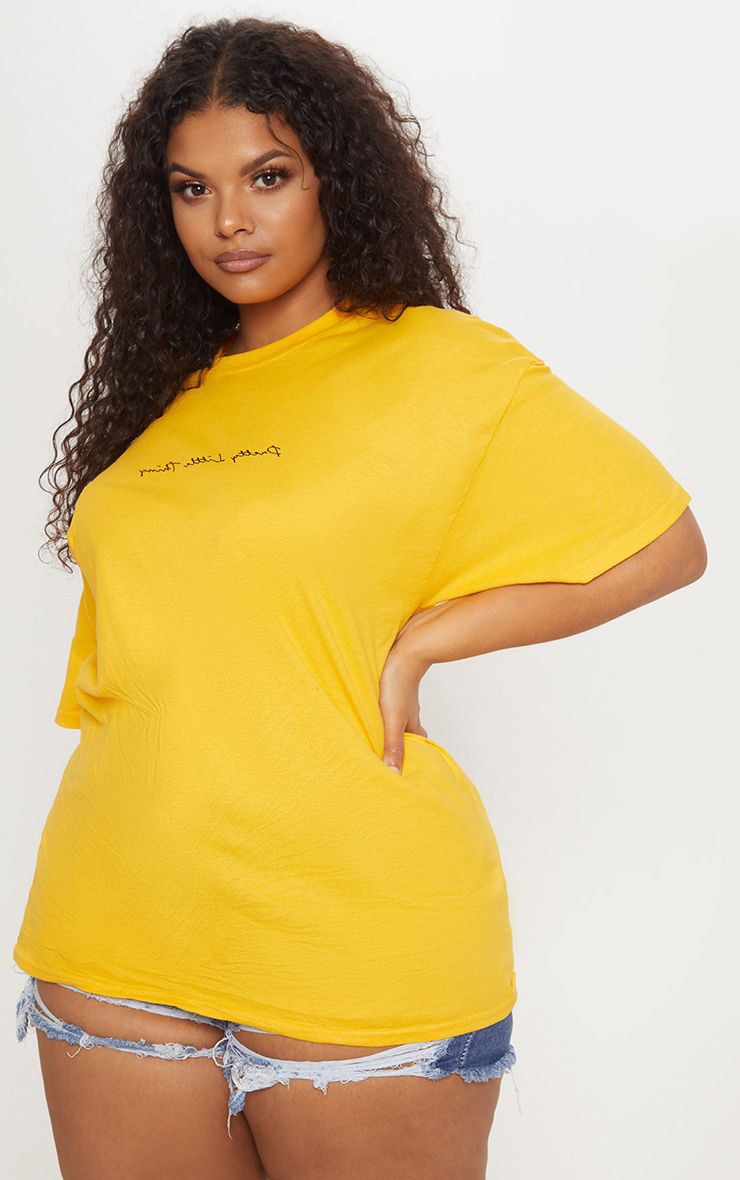 PRETTYLITTLETHING Plus Mustard Oversized T Shirt image 1