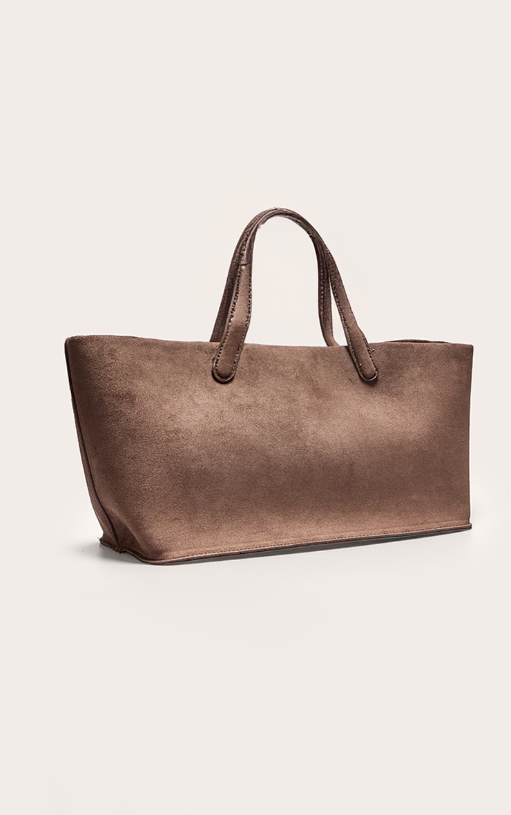 Chocolate Faux Suede Elongated Hand Bag image 2