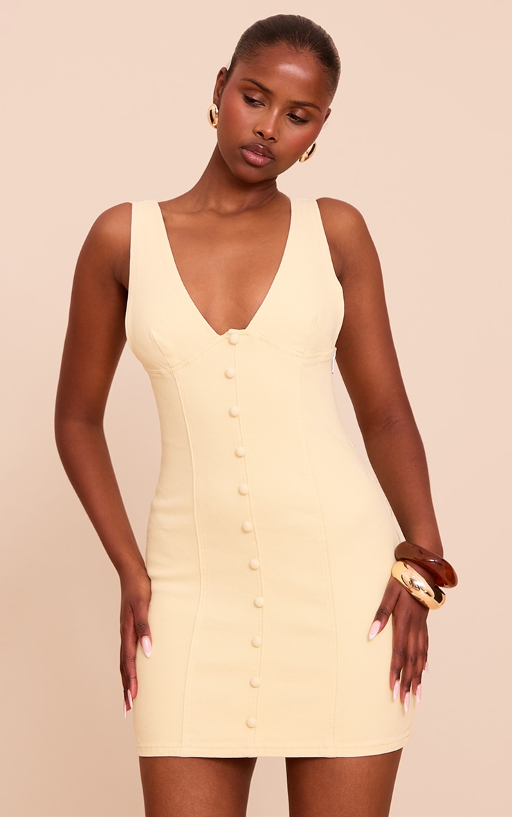 Lemon Button Detail Denim Mini Dress image 1