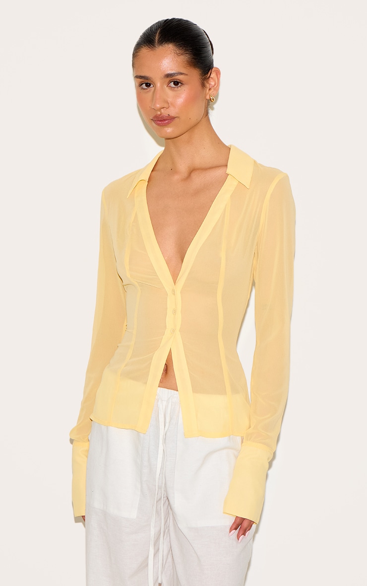 Tall Butter Cream Mesh Button Front Blouse image 1