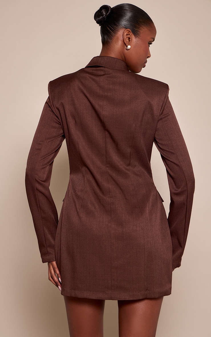 Chocolate Tailored Button Up Pocket Detail Mini Dress image 2