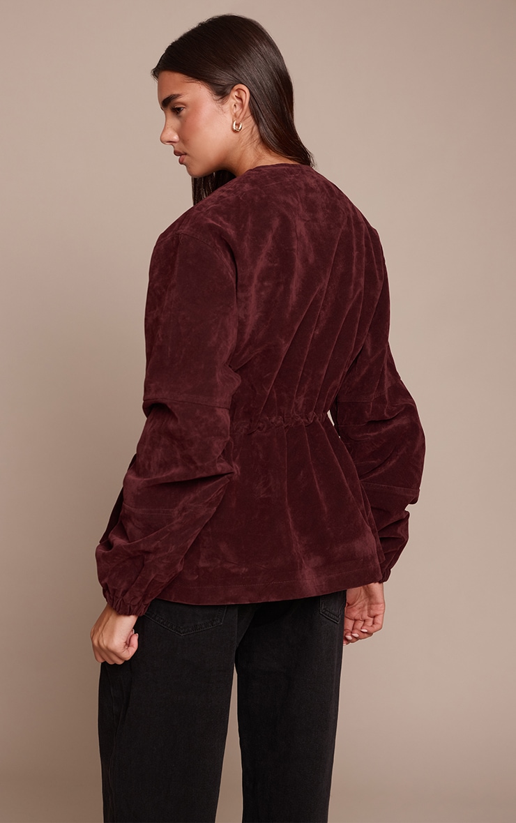Veste structurée en suédine bordeaux à taille ajustable et poches image 2