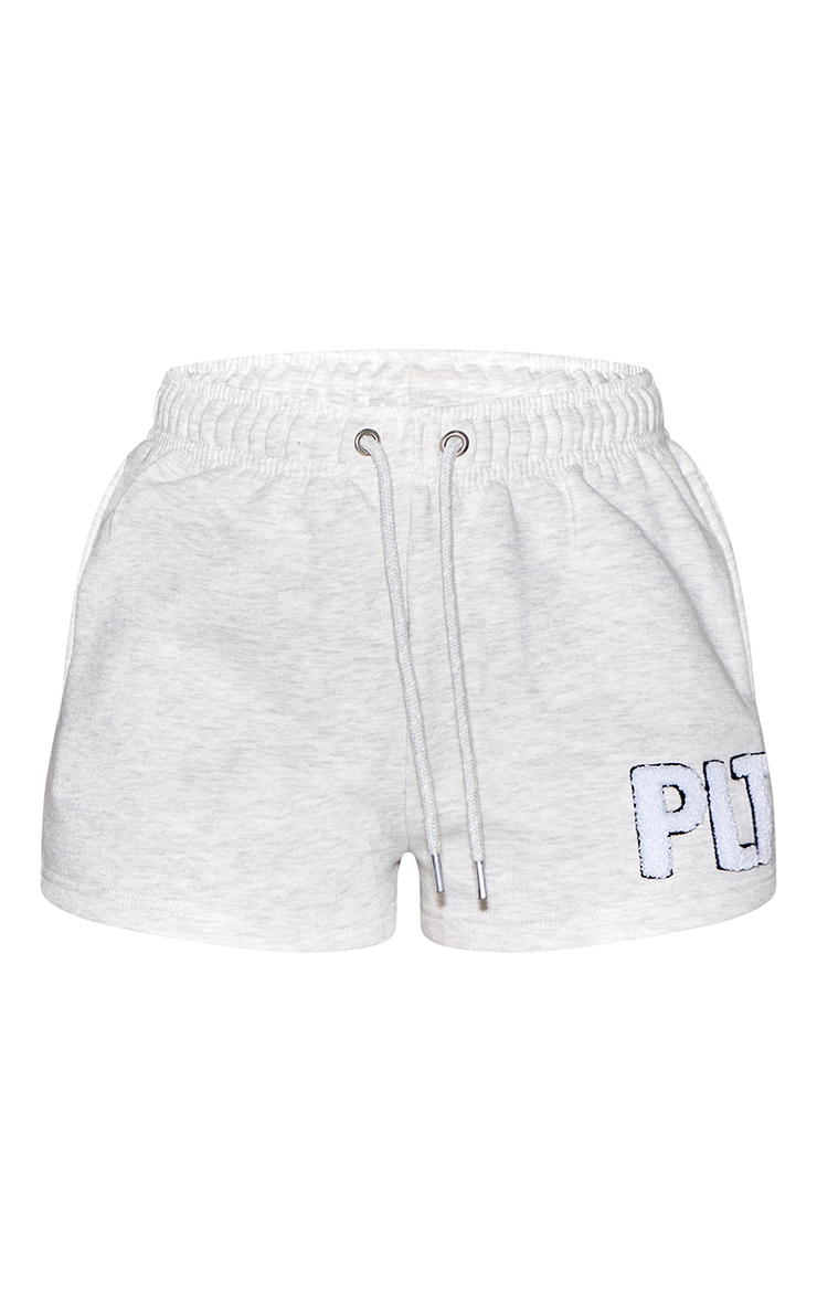 Ash Grey Plt Borg Applique Sweat Shorts image 5