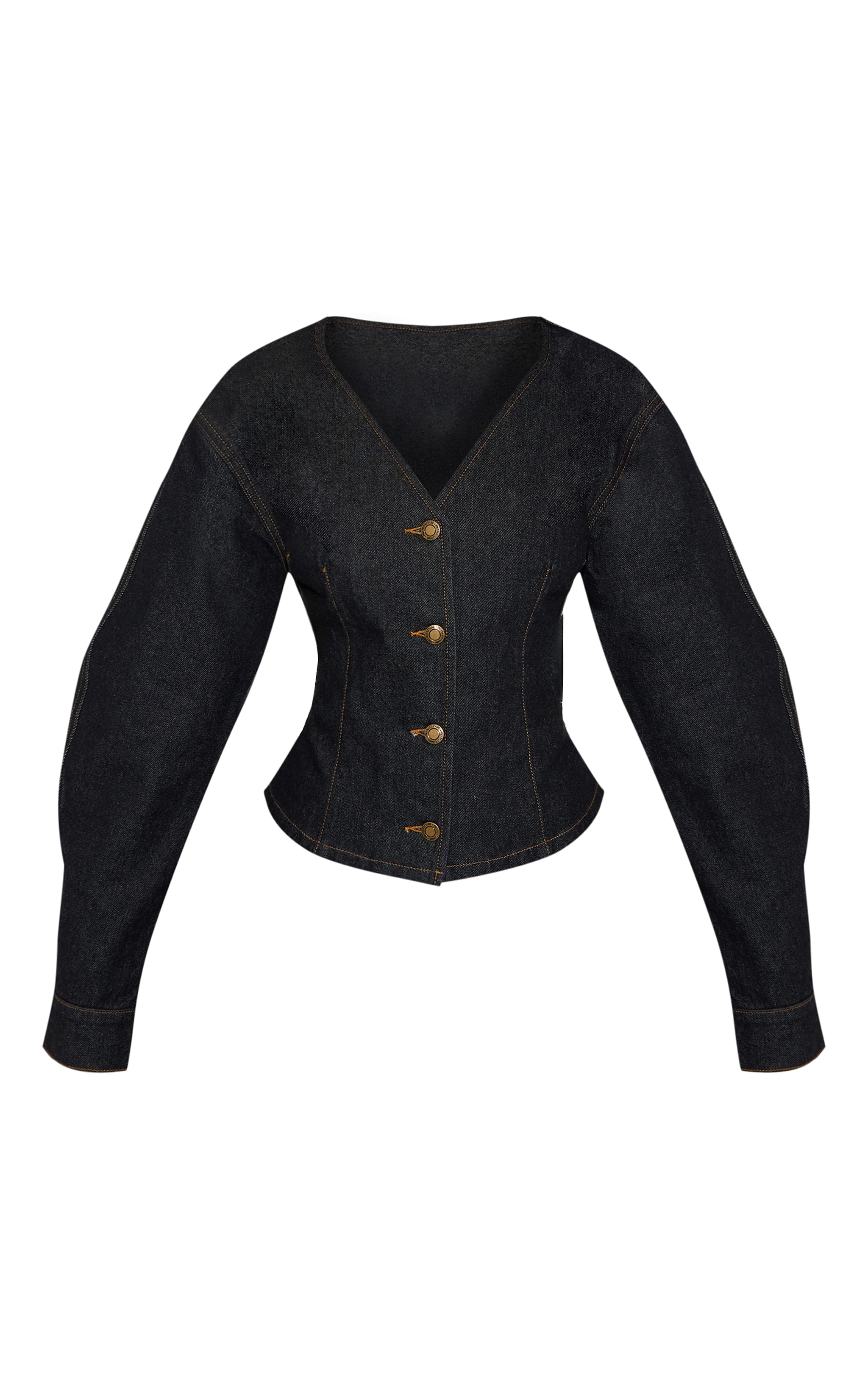  Petite Dark Indigo Gold Button Up Cocoon Sleeve Denim Jacket image 5