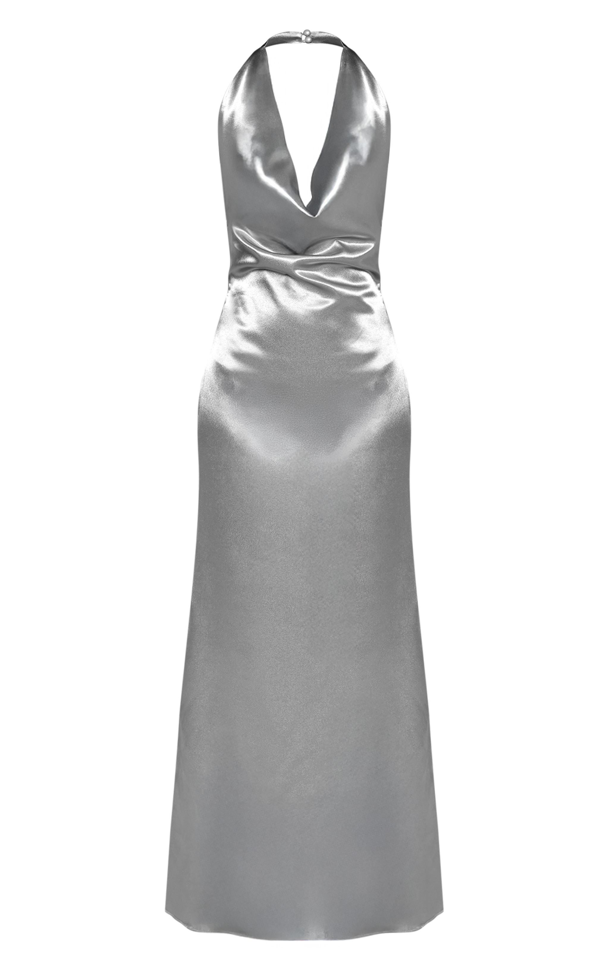 Silver Cowl Neck Satin Maxi Dress image 5