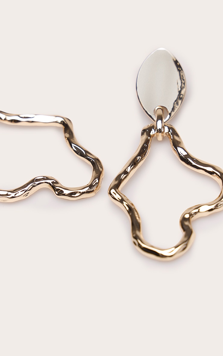 Gold Hammered Abstract Draped Statement Earrings image 3