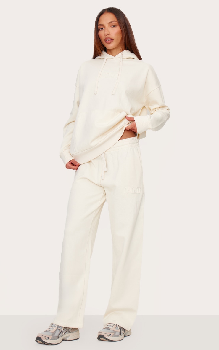 PRETTYLITTLETHING Cream Premium Embossed Oversized Hoodie image 3