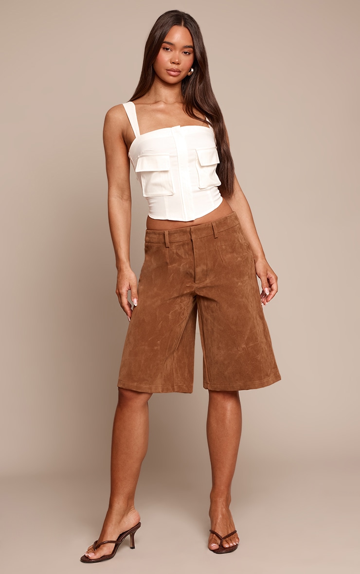 Cream Woven Pocket Detail Zip Front Corset image 3