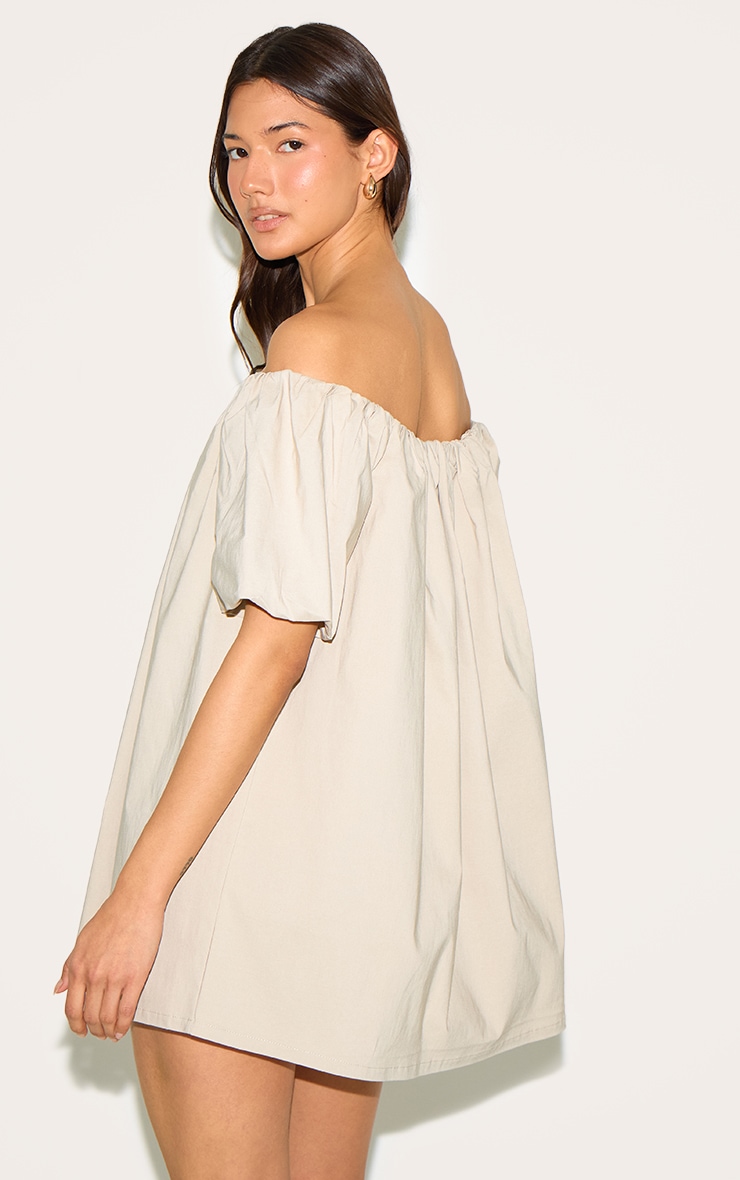 Stone Bardot Puff Sleeve Shift Dress image 2