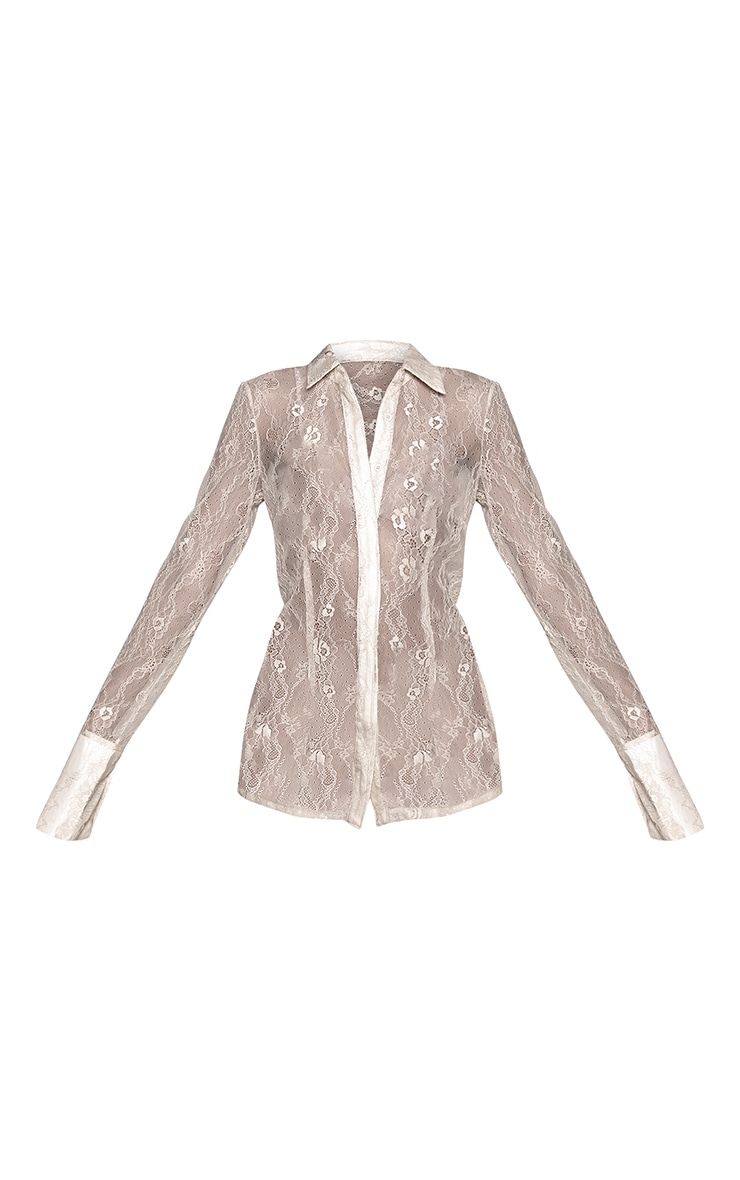 Nude Delicate Lace Fitted Shirt  image 5