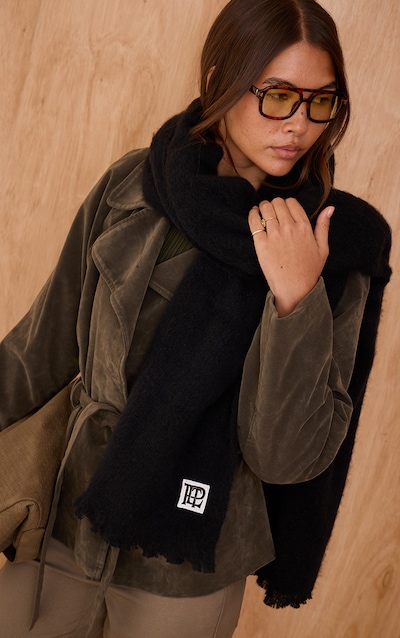 PLT Badge Black Brushed Knit Scarf
