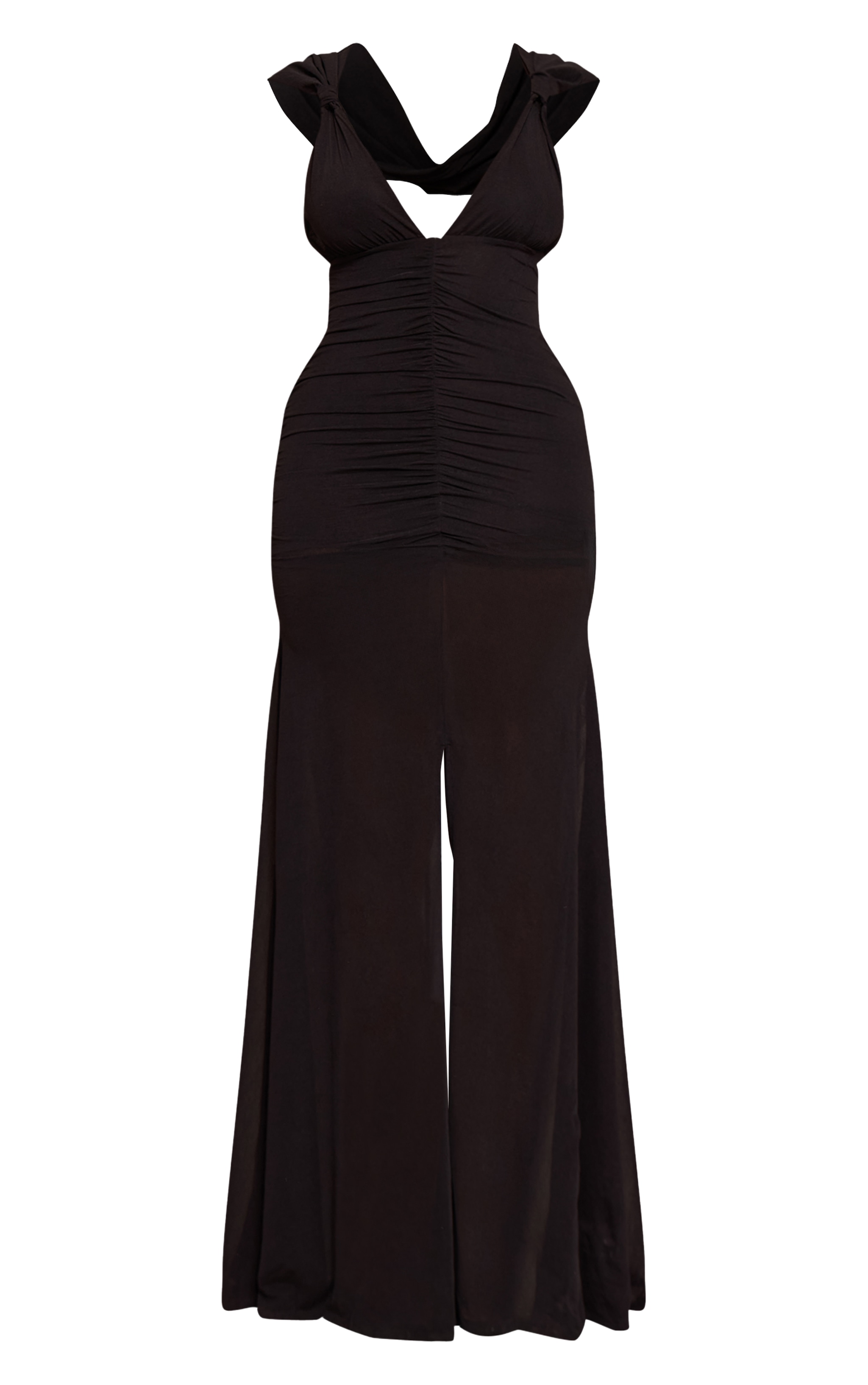 Shape Black Knot Detail Plunge Neck Ruched Maxi Dress image 5
