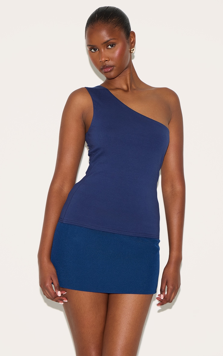 Indigo Blue Sleeveless One Shoulder Top