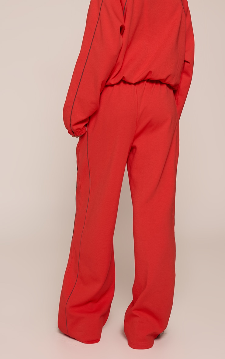 Red Interlock Contrast Piping Wide Leg Sweatpants image 3