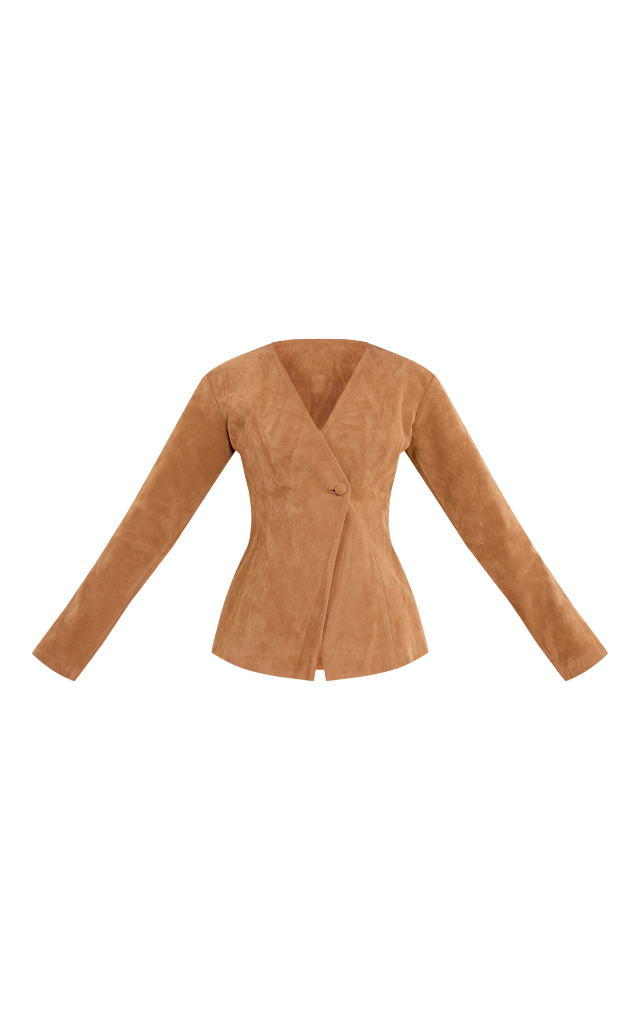 Tan Structured Faux Suede Cinched Waist Blazer image 5