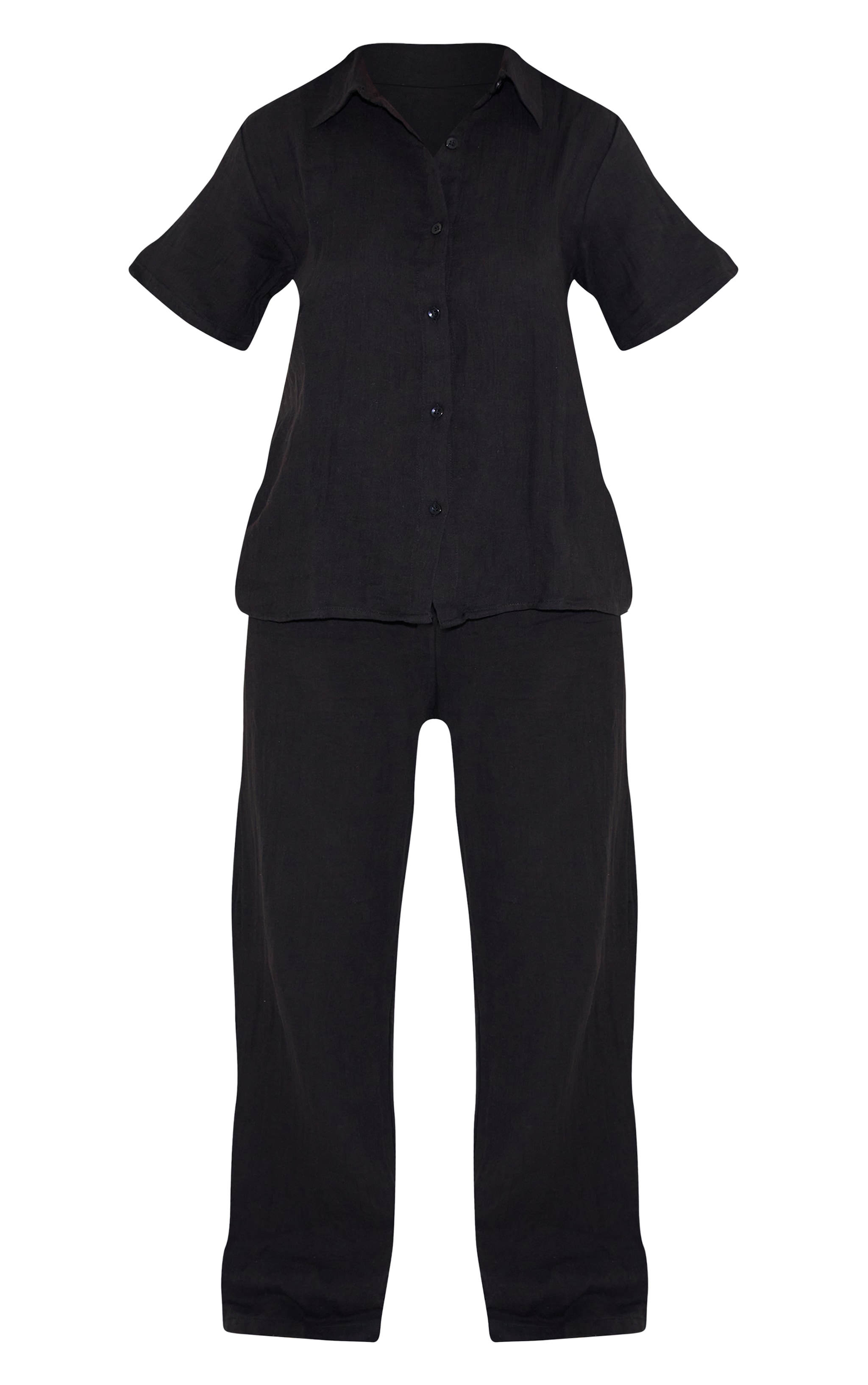 Black Cheesecloth Short Sleeve Long Pj Set image 5