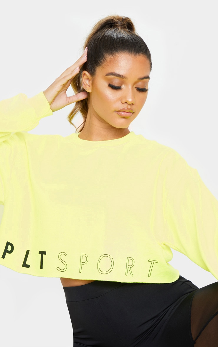 PRETTYLITTLETHING Neon Yellow Sport Cropped Sweatshirt image 5