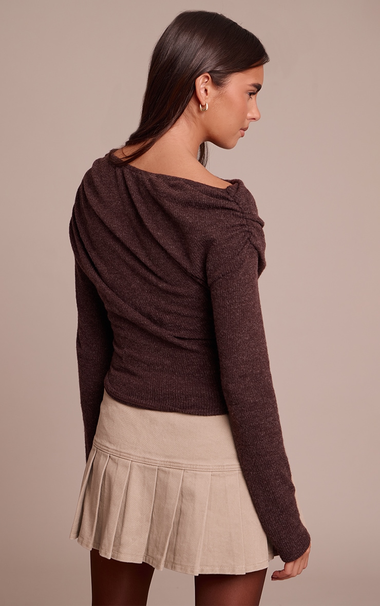 Chocolate Brushed Slouchy Ruched Long Sleeve Top image 2