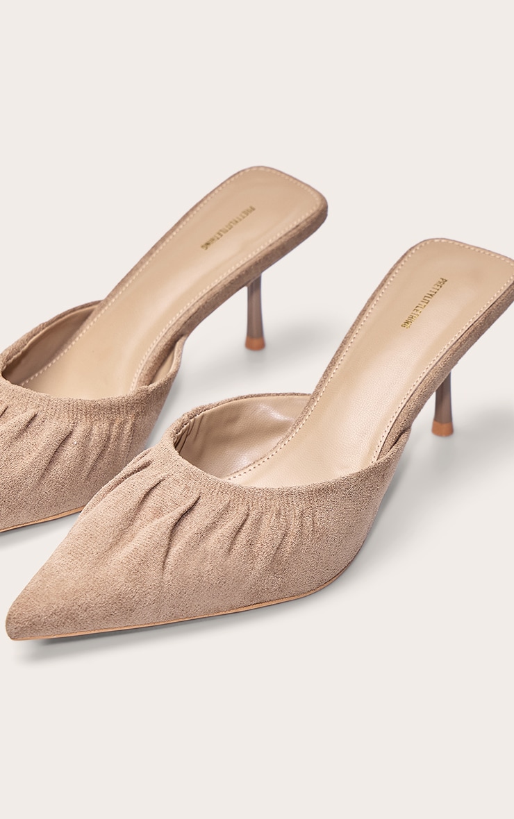 Taupe Faux Suede Ruched Low Heel Court Mule image 5