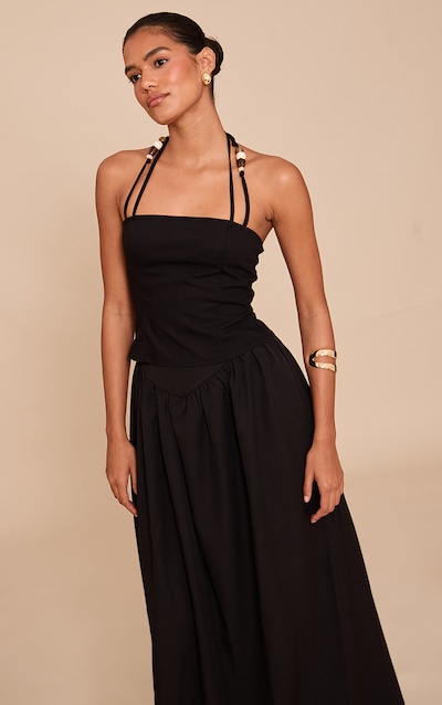 Black Beaded Halterneck Long Top