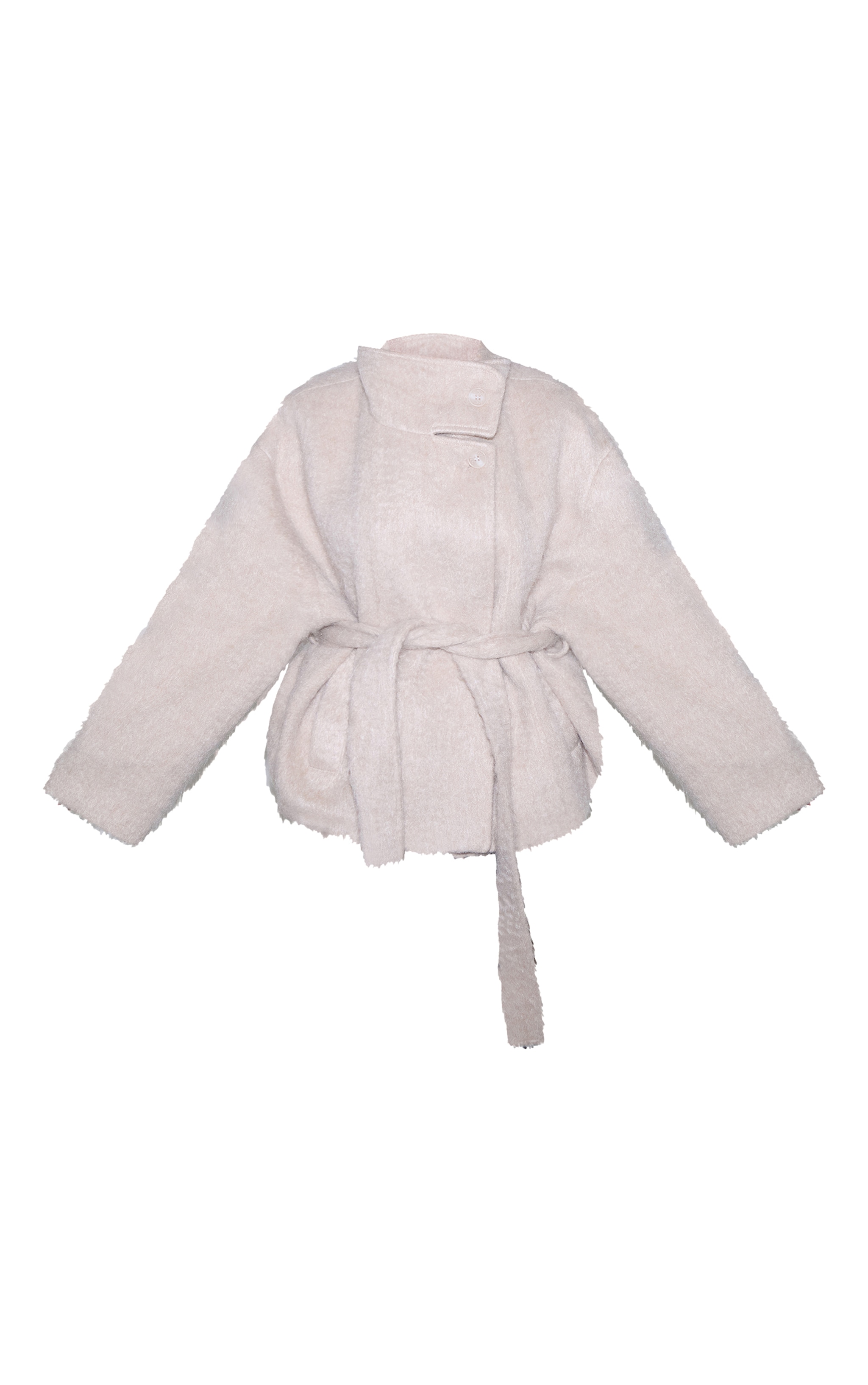 Manteau beige en faux effet laine brossé à nouer à la taille image 5