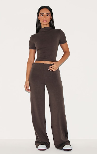 Petite Chocolate Modal High Waist Wide Leg Pants