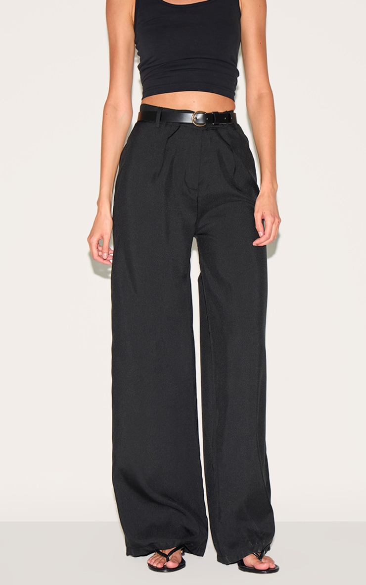 Black Woven Tailored High Waist Wide Leg Pants image 1