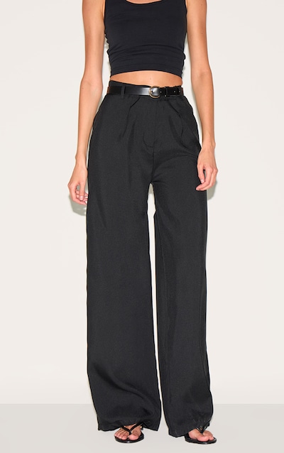 Black Woven Tailored High Waist Wide Leg Pants