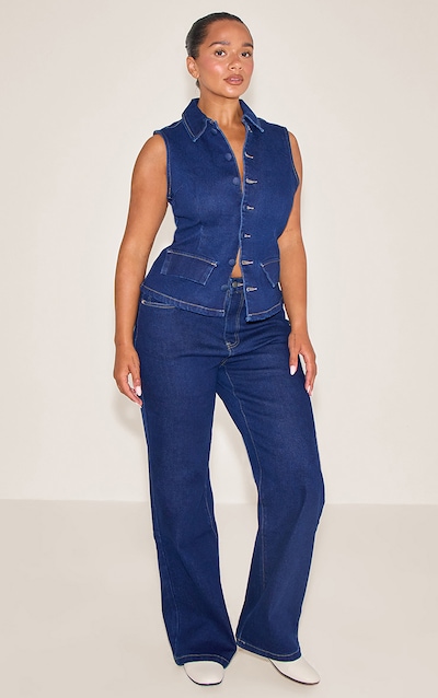 Shape Indigo Stretch Denim Highwaisted Straight Leg Pants