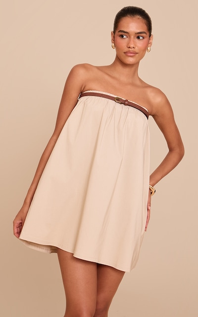 Robe bustier bouffante gris pierre à ceinture