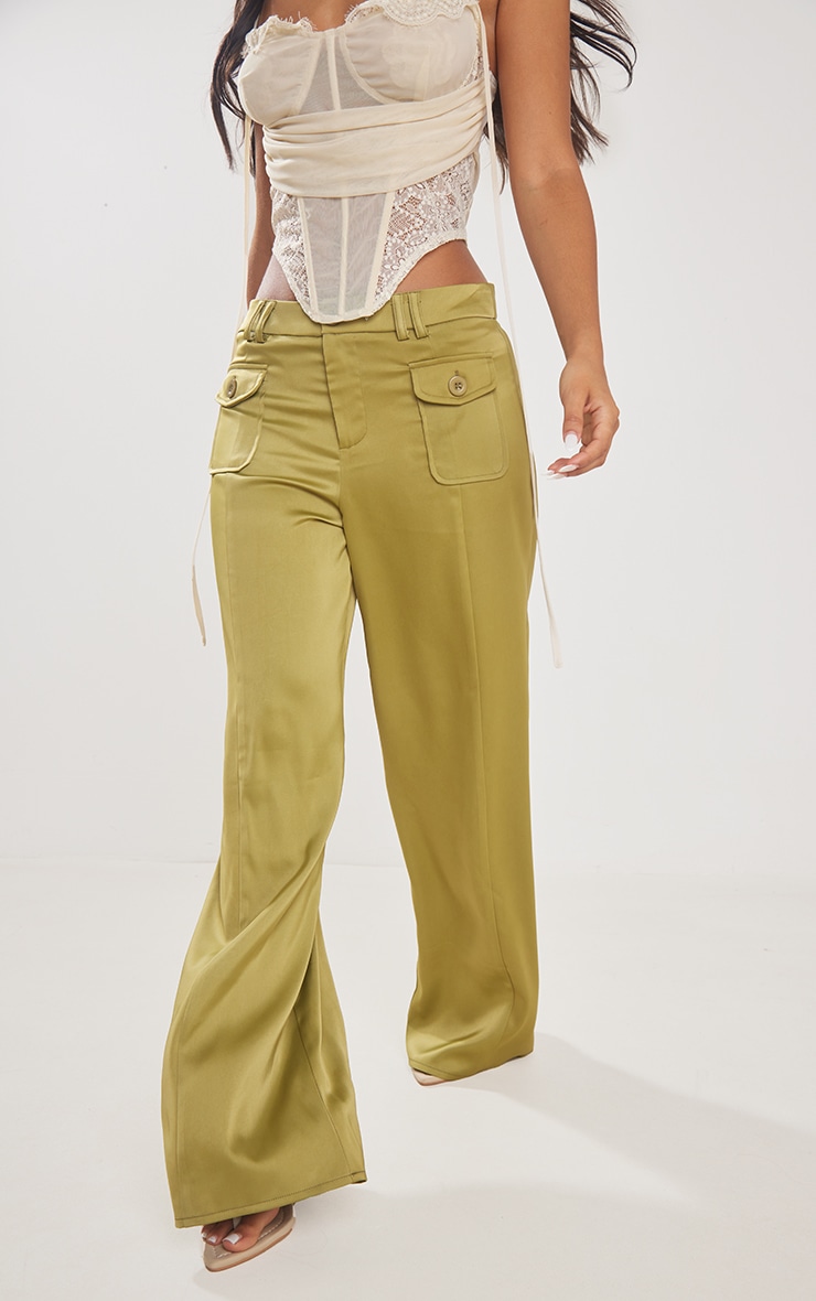 Petite Pantalon cargo droit vert olive à détail poches image 2