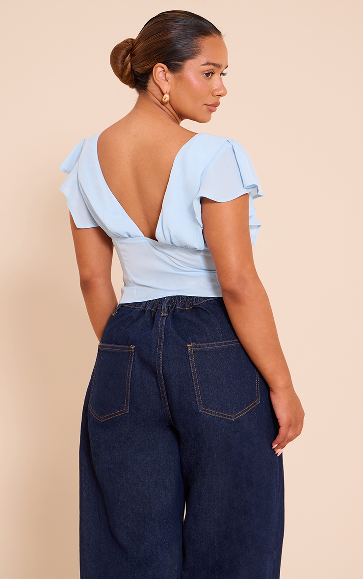 Shape Blue Plunge Front Draspe Shoulder Blouse image 2