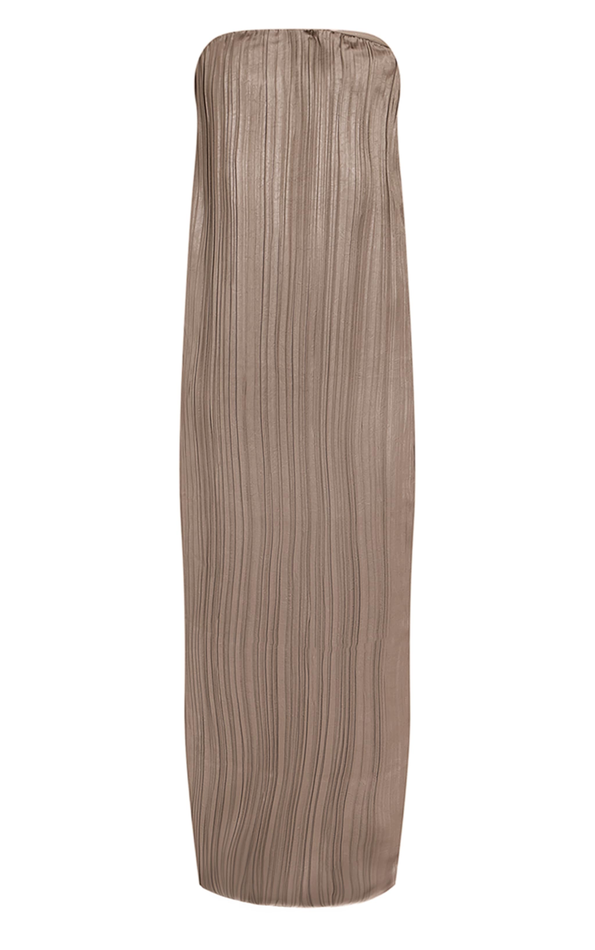 PLT Label Gold Plisse Satin Column Bandeau Maxi Dress image 5