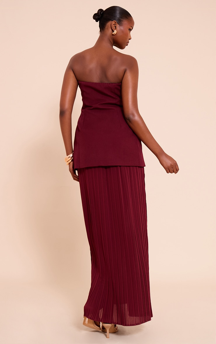 Robe bustier bordeaux à partie jupe en mousselinde soie plissée image 2